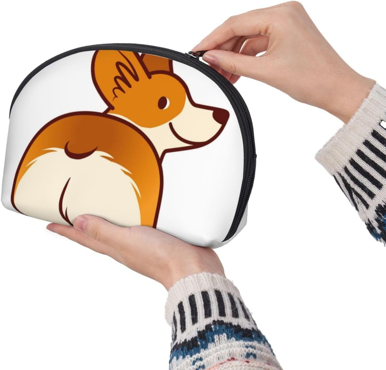 Cozimangoe Coin Pouch Makeup Bags Set, 2 Piece Shell Shape Cosmetic Bag with Pockets for Daily Travel Handbag Lipstick Keys Toiletry, Personalized Corgi Dog Funny Butt