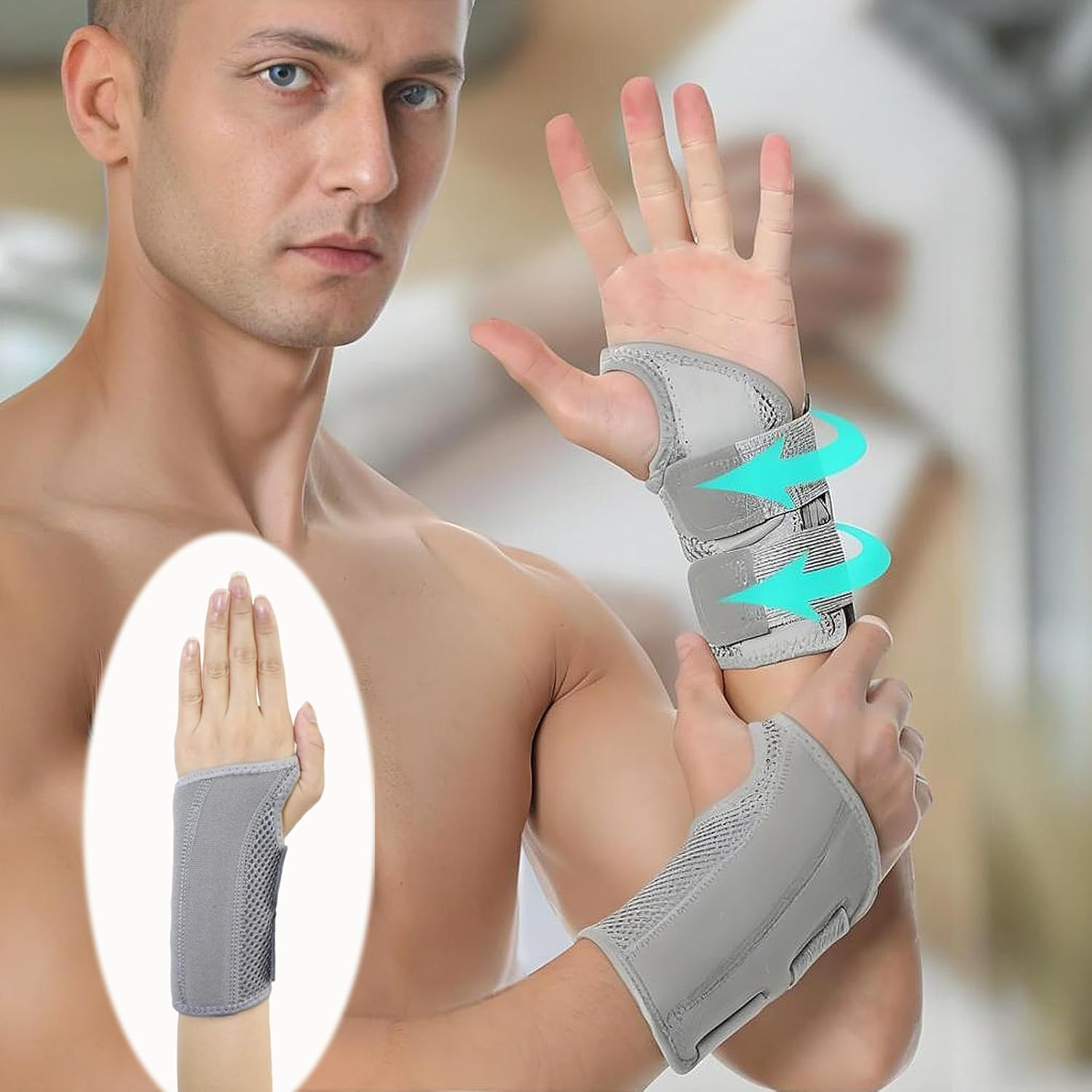 Wrist Support, Carpal Tunnel Wrist Brace for Left & Right Hand, Adjustable Compression Wrist Band for Tendonitis, Arthritis, Wrist Pain Relief, Thumbs Support for Rehabilitation (Left Hand-Gray) image number 1