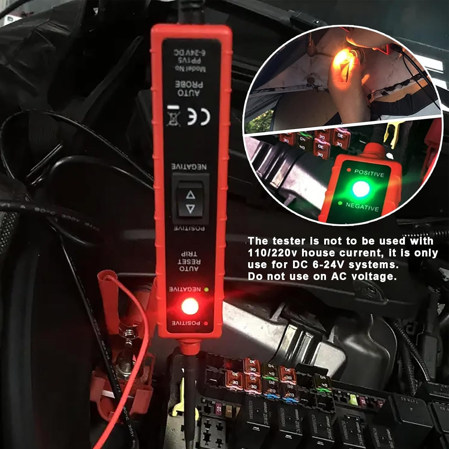 Car Power Circuit Probe Tester, 6-24V DC Short Circuit Tester Component Activation Electrical Polarity Identify Continuity Tester with LED Light, Buzzer Warning,13Ft Long Test Lead image number 2