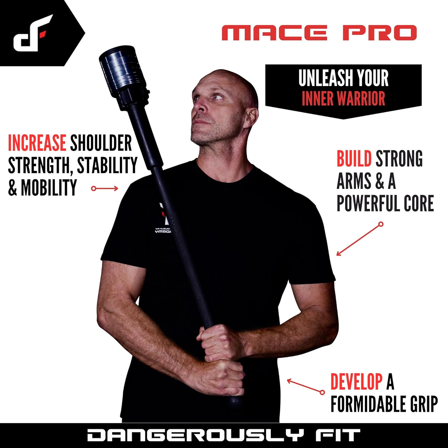 Dangerously Fit Maverick Mace Pro - Adjustable Steel Mace - Rubber Coated Mace Bell - Training Exercise Equipment for Full Body Workout, Core Trainer & Grip Strength, Home & Gym Fitness