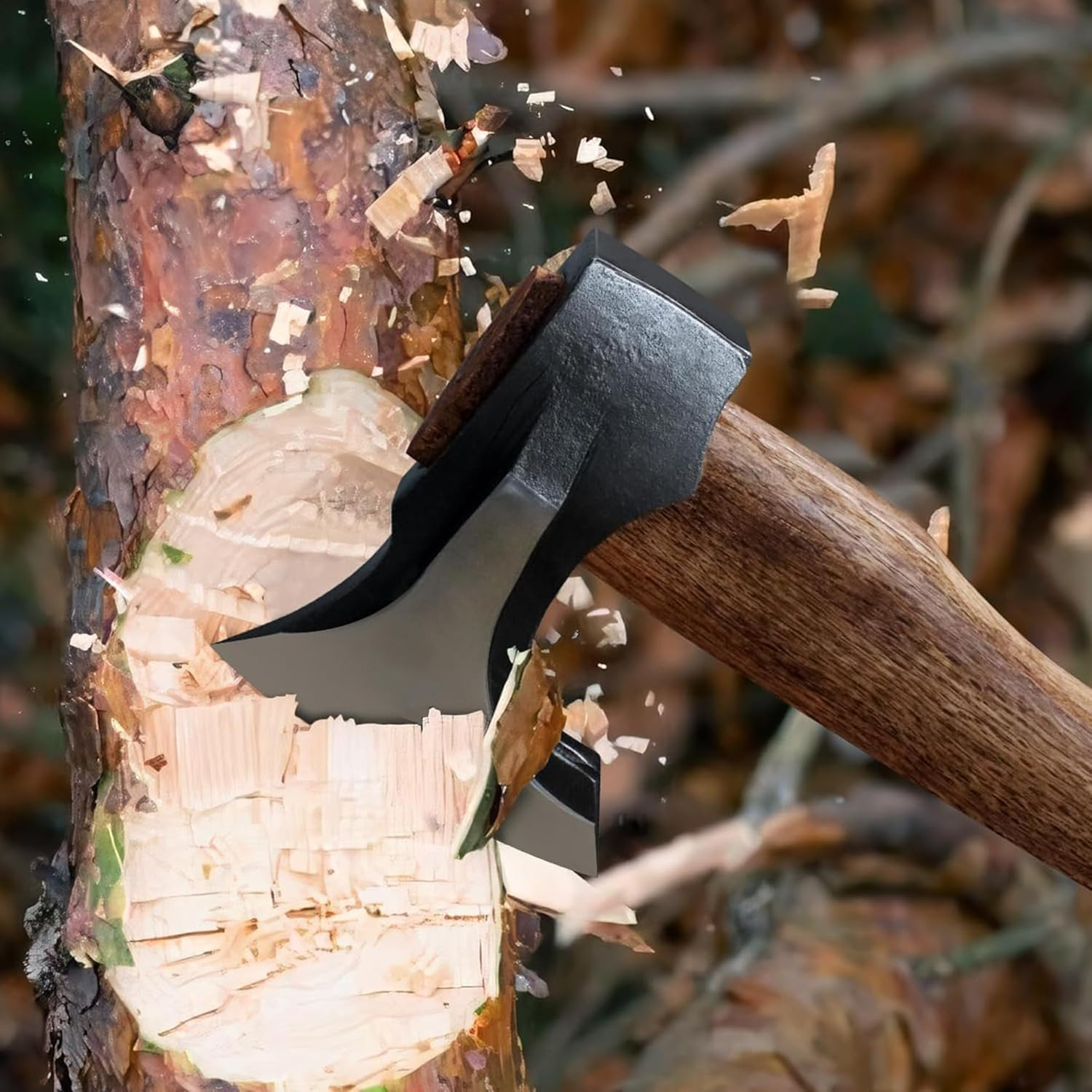 Wood Axe Small Outdoor Camp Hatchet for Splitting and Kindling, Hand-Forged with Sheath High Carbon Steel Garden Camping Tools Survival Chopping Forged Viking Axe with Beech Handle image number 6