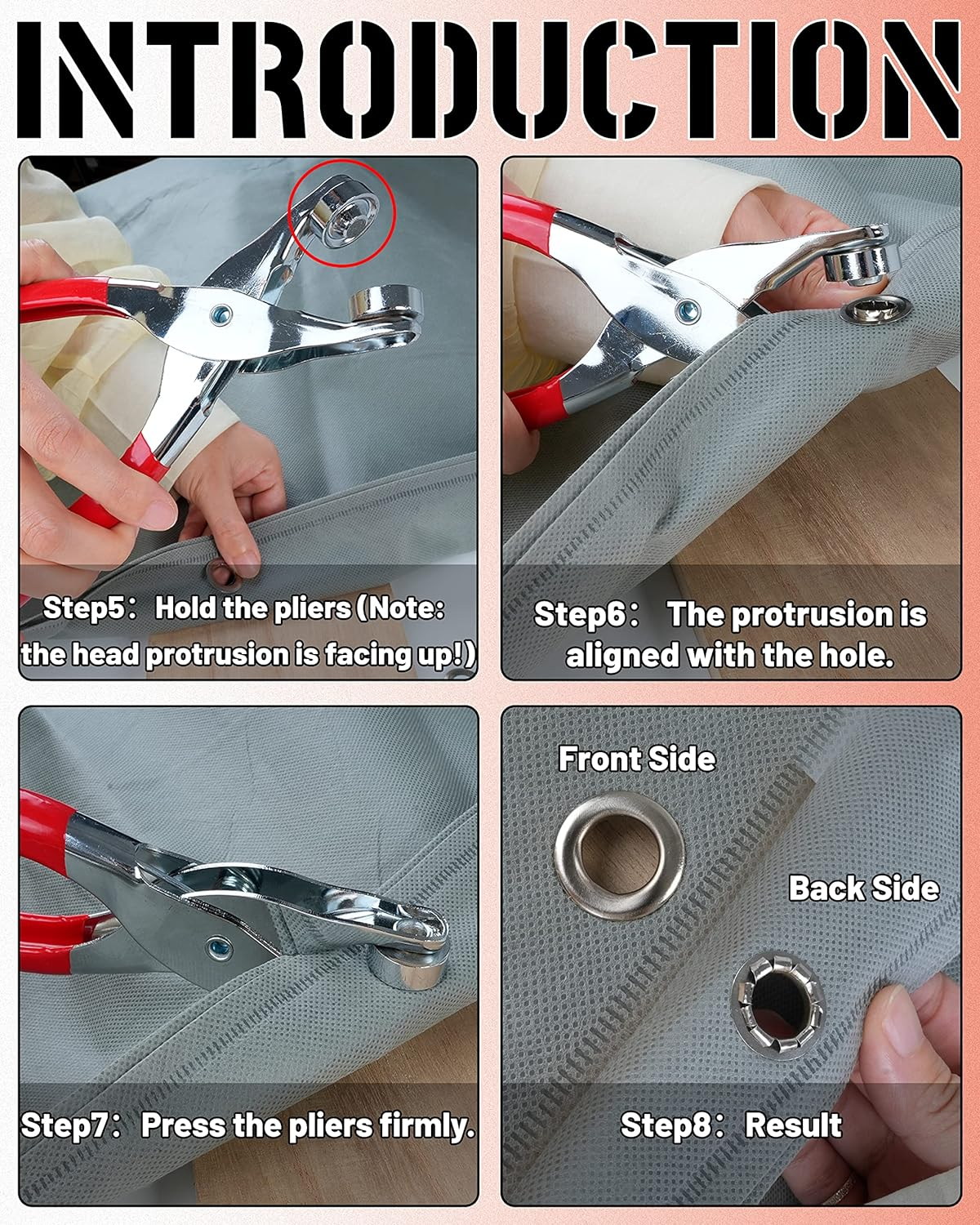 150Pcs 1/2 Inch Grommet Tool Kit, Grommet Kit, Eyelet Kit with Leather Hole Punch Pliers, 150 Metal Eyelets and Grommets in Gold and Silver for Leather, Shoes, Fabric, Belts image number 5