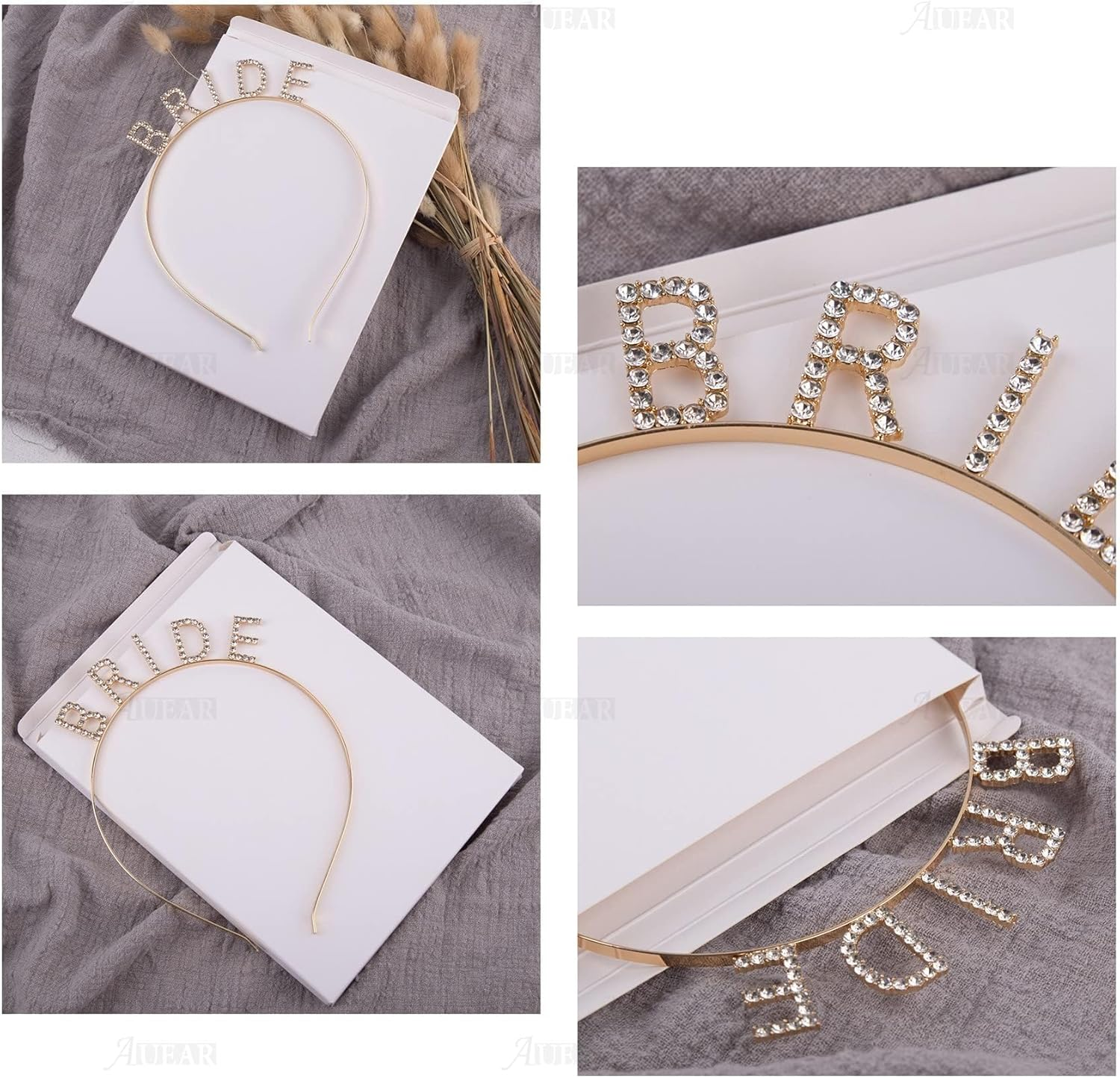 Rhinestone Bride Headband Elegant Crown Bachelorette Party Headbands (Golden Color) image number 1