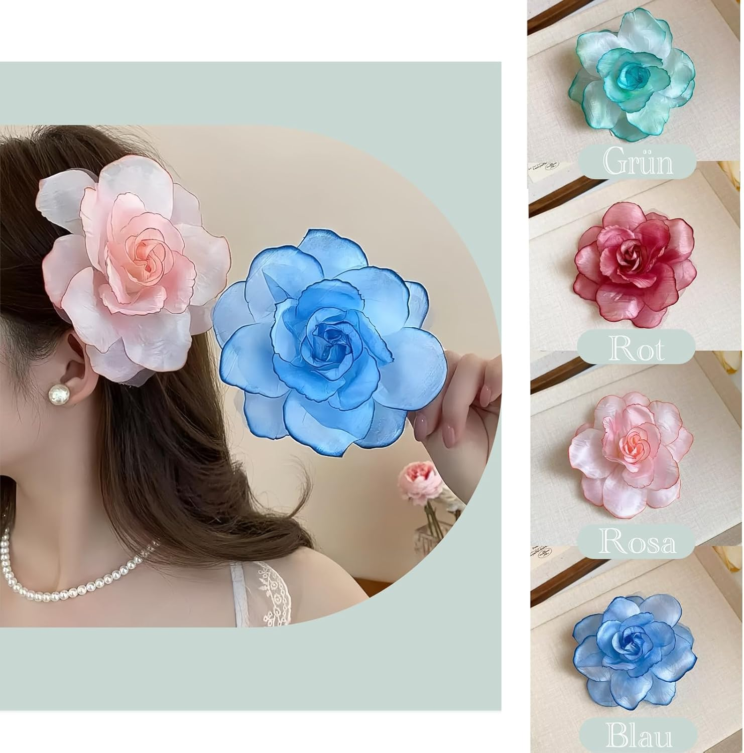 Ypkia Pack of 4 Boho Flower Hair Clips Girls Fabric Mesh Colourful Hair Clip Women'S Hair Accessories Party Wedding image number 3