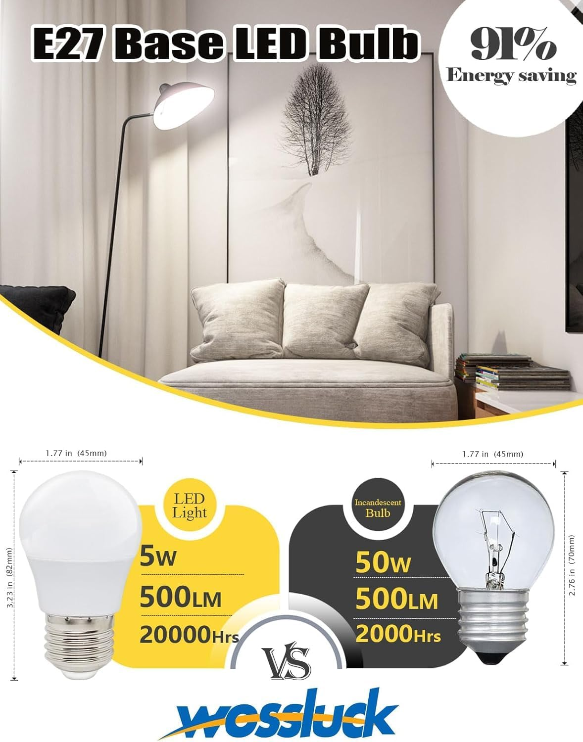 Wossluck E27 LED Cool White Dimmable 5W (50W Equivalent), 220V-240V, 6000K, 2 Pack image number 1