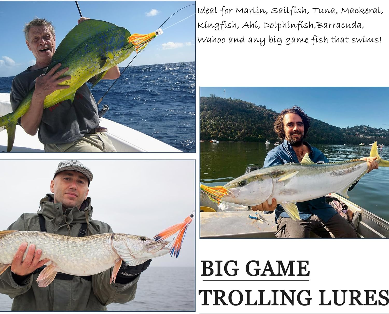 Saltwater Trolling Lures Set of 5Pcs 9 Inch/23Cm Fishing Trolling Skirt Lures with Rigged Hooks for Catching Mahi, Tuna, Wahoo and Big Game Fishes image number 5