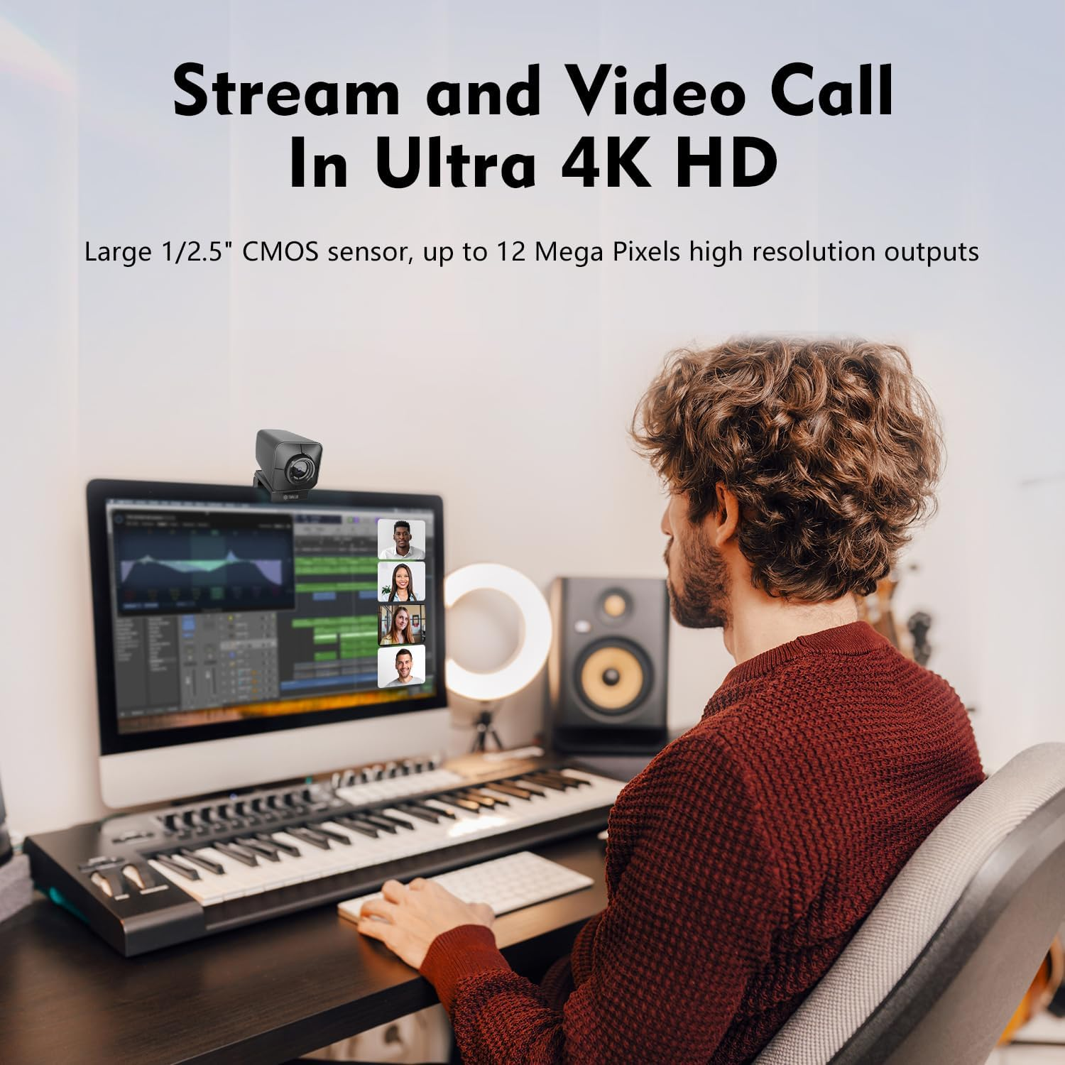 TOALLIN UHD 4K Webcam with Remote Control, 12 Million Pixels, PDAF Auto-Focus, Dual Noise-Reduction Mics, 5X Digital Zoom & Image Mirroring, USB Web Camera for Conferencing/Live-Streaming/Video Calls image number 3