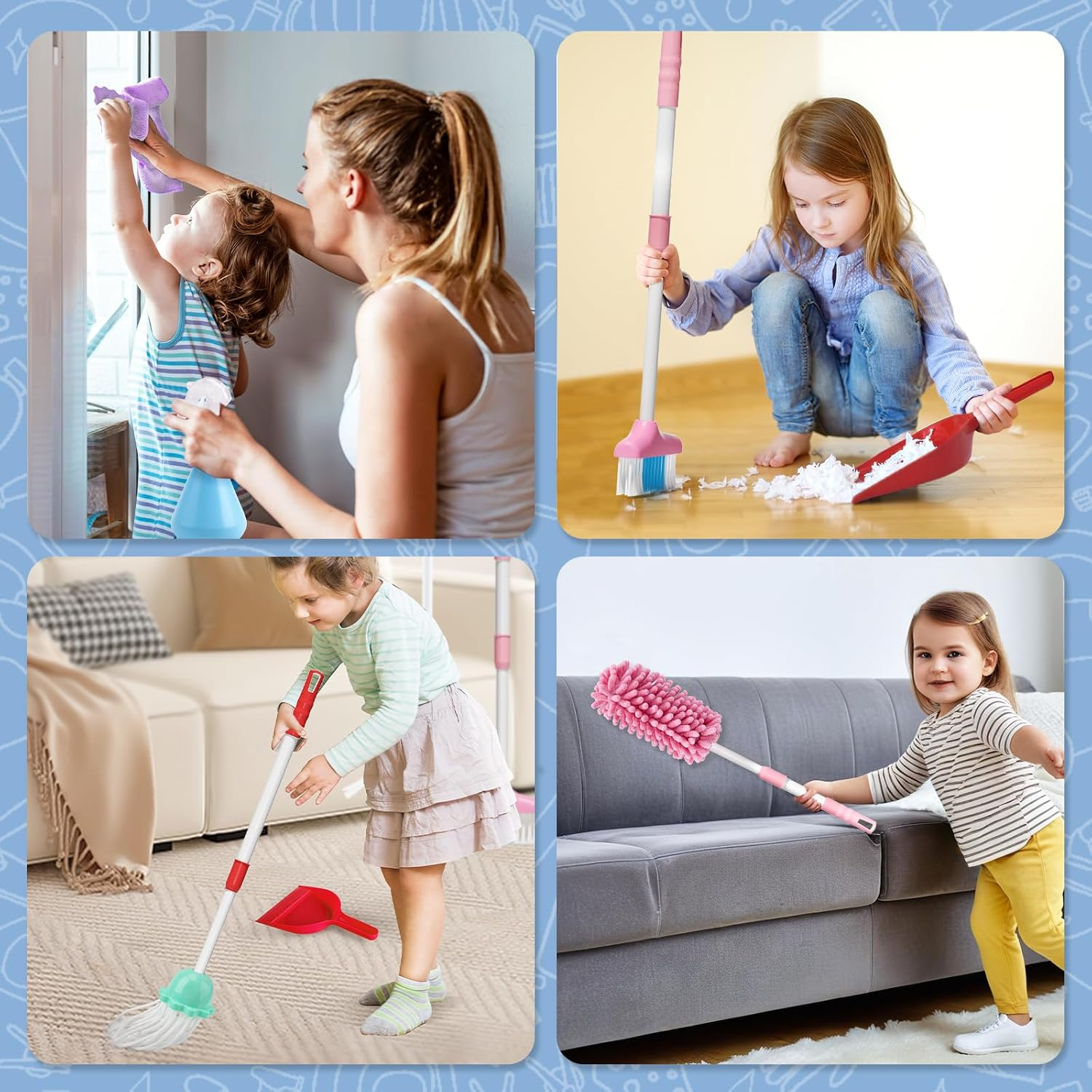 Kids Cleaning Toy Set ,8Pcstoddlers Cleaning Set Housekeeping Pretend Play Toy Cleaning Set,Kids Broom and Vacuum Cleaner for Ages 3+ Boys Girls image number 4