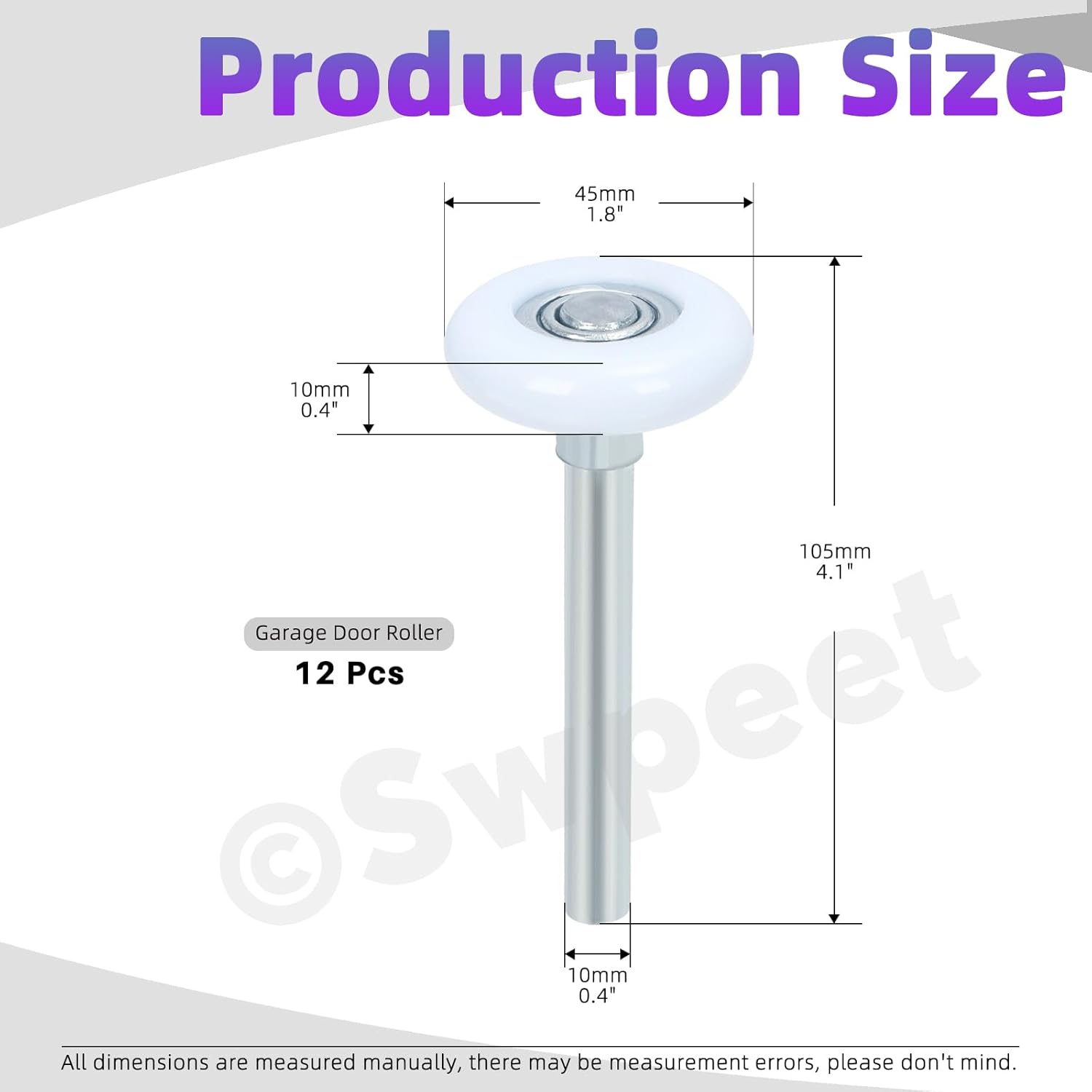 Swpeet 10Pcs Quiet Garage Door Rollers Nylon Door Wheels Replacement Garage Roller, Reinforced Dual Cage, White 1.8" 13 Ball Bearing 4" Stem, Durable and High Load, High Performance Bearing for Door image number 6