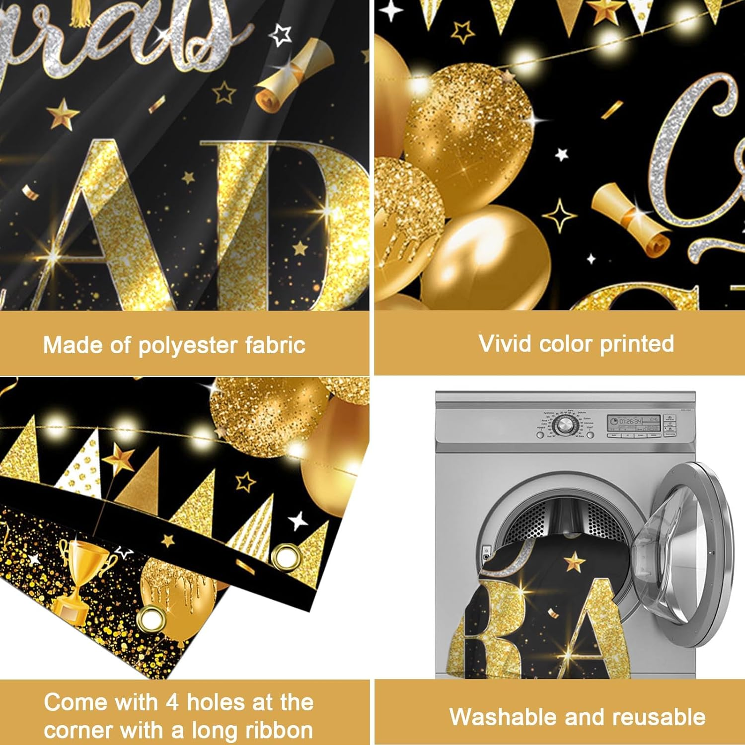 Mocsicka 2025 Graduation Backdrop Gold Black 2025 Graduate Party Decorations Banner Bachelor Cap Congratulations Graduates Photography Backdrop