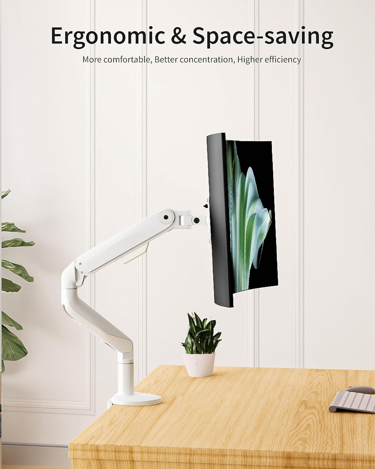 Ergounion Ultrawide Single Monitor Mount, Adjustable Gas Spring Monitor Arm for 17 to 49 Inch Screens, 75/100 Vesa Mount with C-Clamp and Grommet Base, White image number 6
