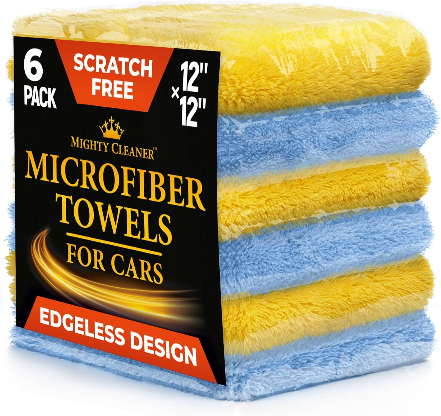 Microfiber Towels for Cars - Edgeless Microfiber Towel - Compact 12"X12" Car Drying Towel - 540Gsm - Microfiber Cleaning Cloth for Cars - Car Wash Stuff - 6 Pack