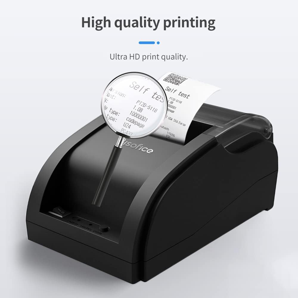 Eacam 58Mm Thermal Printer Desktop Receipt Printer Wired Barcode Printer USB+BT Connection Support ESC Command Cashbox Connecting Compatible with Windows Android, Printer with 1 Roll Paper Inside image number 4