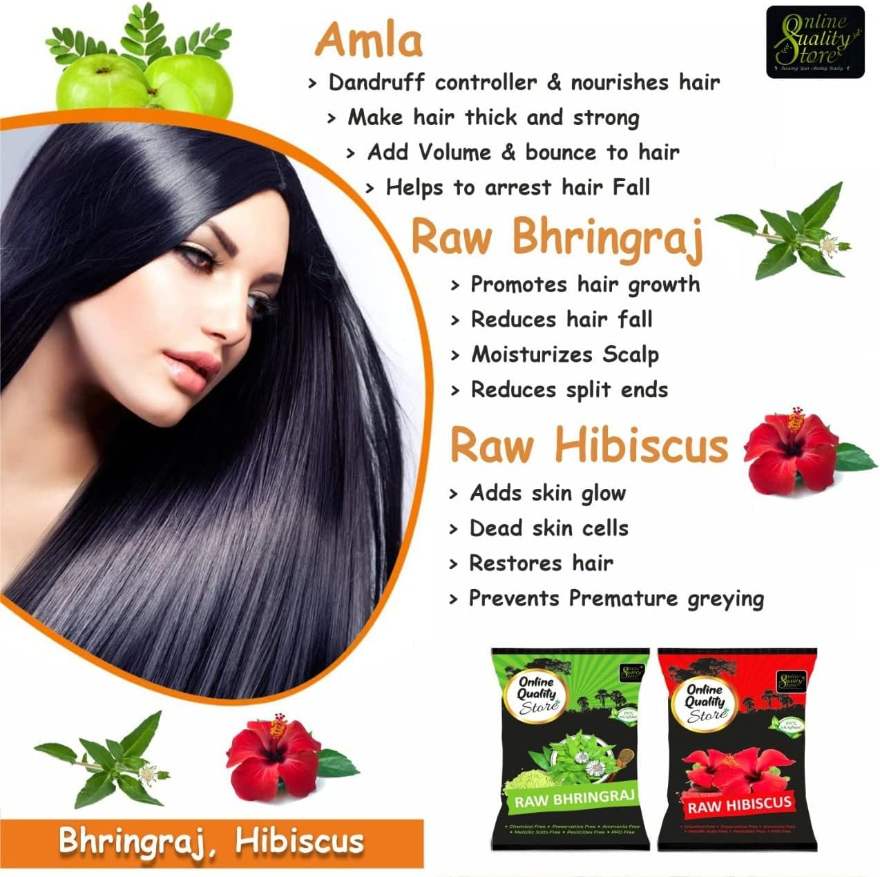 Online Quality Store Herbal Hair Shampoo and Hair Mask (Raw Form -Amla, Reetha, Shikakai, Bhringraj and Hibiscus) Combo Pack for Healthy Hair (Pack of 5)_1000G Hair Care Products image number 3