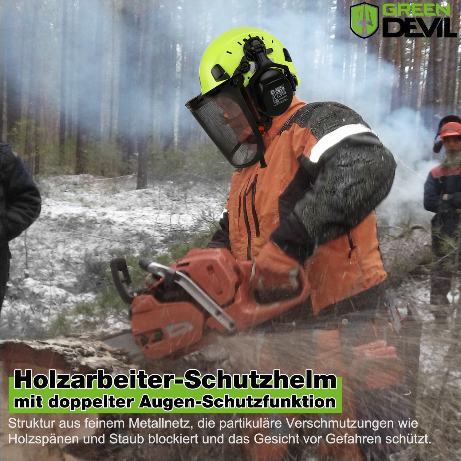 GREEN DEVIL Forestry Chainsaw Safety Helmet EN397 Certified - 5-In-1 System with Mesh Face Protection, Built-In Visor & Earmuffs - Ventilated, for Logging and Gardening - Unisex