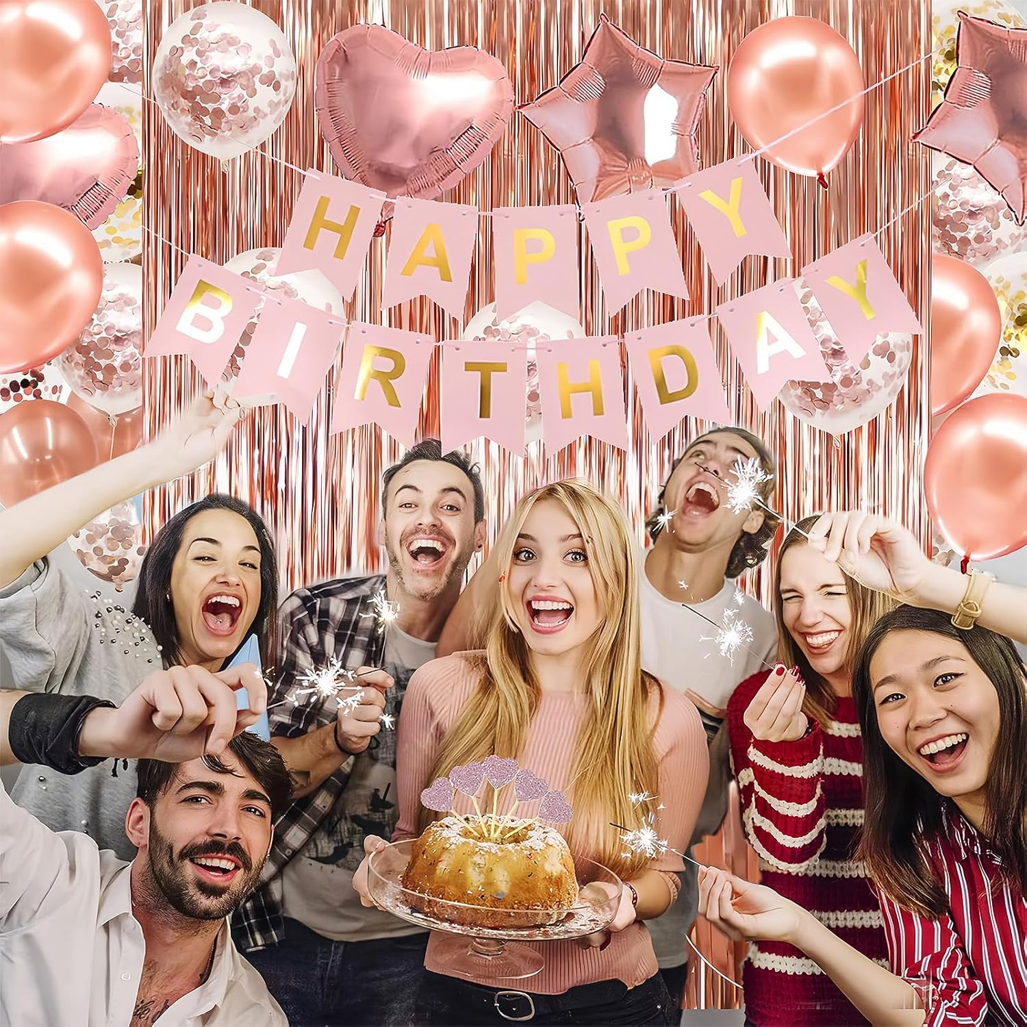 Hannafires Heart Balloons with Spiral Star Hanging Decorations &ndash; Birthday Party Decoration Set for Elegant Celebrations and Themed Events. image number 3