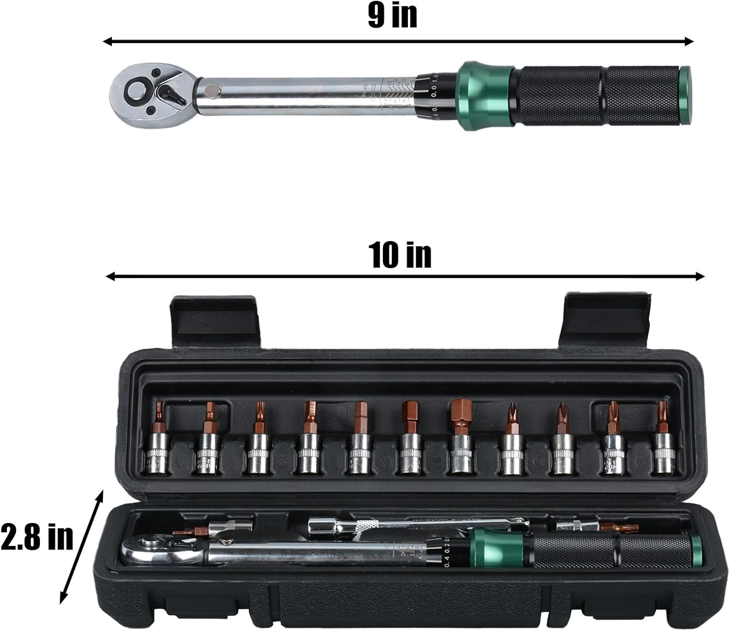 Bike Tool Kit Professional, 1/4 Inch Drive Click Torque Wrench Set, 2-24 Nm, 15 Pcs Bike Torque Wrench Set with Dual-Direction, Dual Range Scales Inch Pound Torque Wrench for Bicycle, Motorcycle image number 3