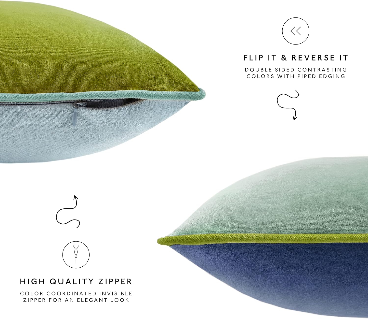 MONDAY MOOSE Decorative Throw Pillow Covers Cushion Cases, Set of 4 Soft Velvet Modern Double-Sided Designs, Mix and Match for Home Decor, Pillow Inserts Not Included (18X18 Inch, Green/Blue) image number 4