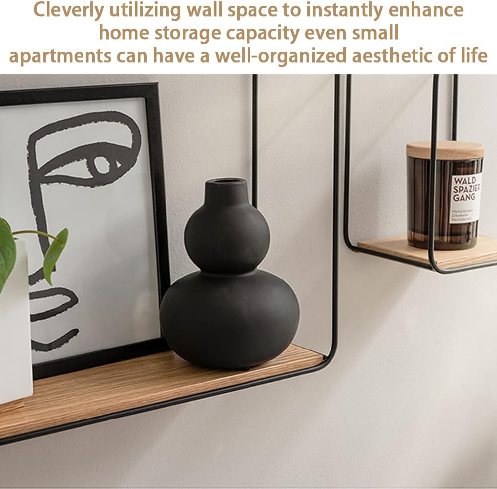 Wall Shelves, 4-Part Shelving Unit Made of Metal and Real Wood Veneer, Wall Decor, Storage and Book Shelf for Bathroom, Living Room, Kitchen, Bedroom and More, Black image number 4