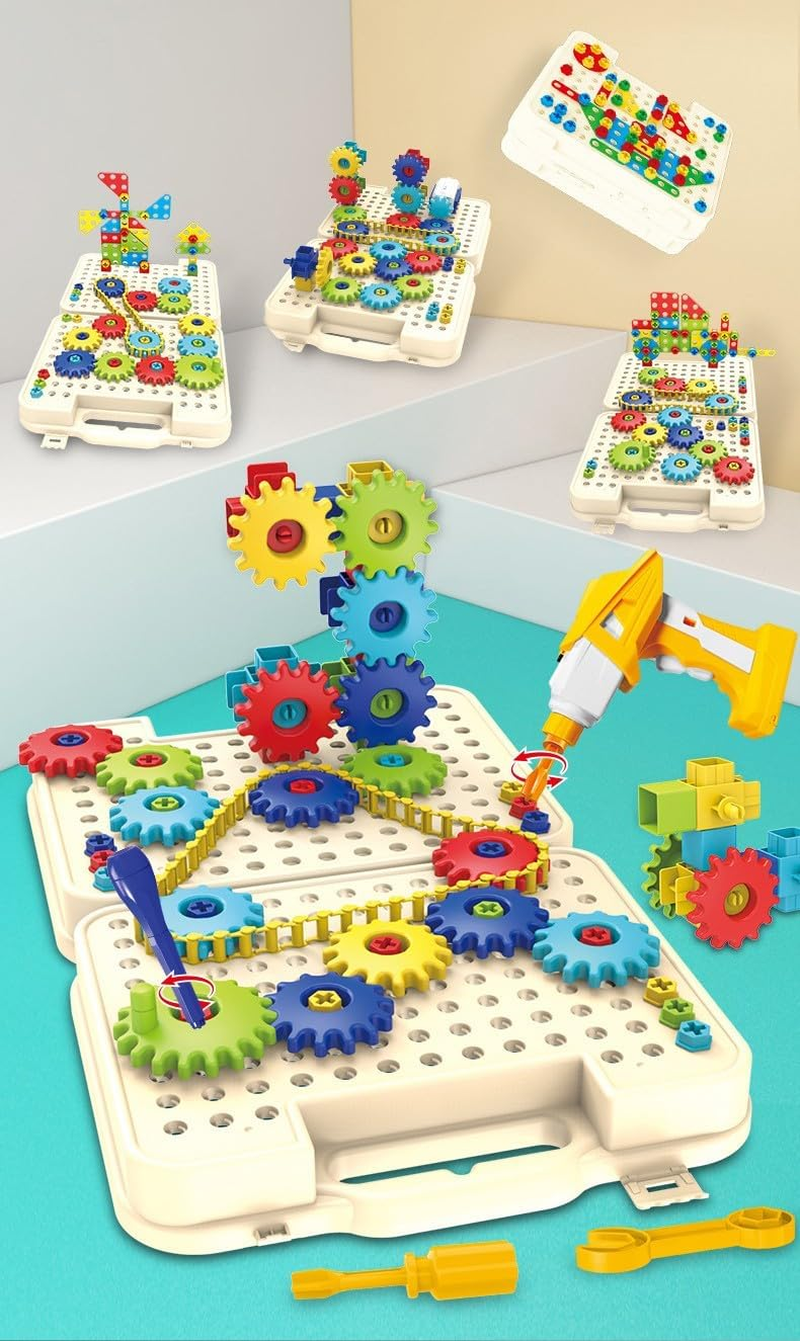 Kids Building Kit, 222 Pieces Creative Gear Set with 2 in 1 Electric Screwdriver, STEM Educational Toy, 3+ Years image number 5