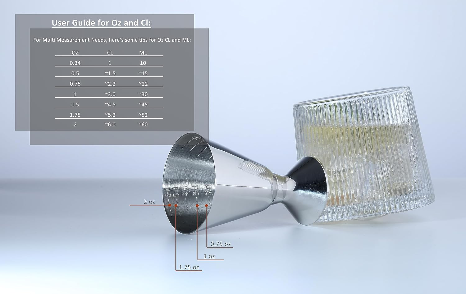 Heavy Duty Measuring Cup, 70Ml Cocktail Jigger with Engraved Measuring Marks from 10Ml for Each 5Ml, Heavy Metal in Mirror Polished, One Jigger image number 1