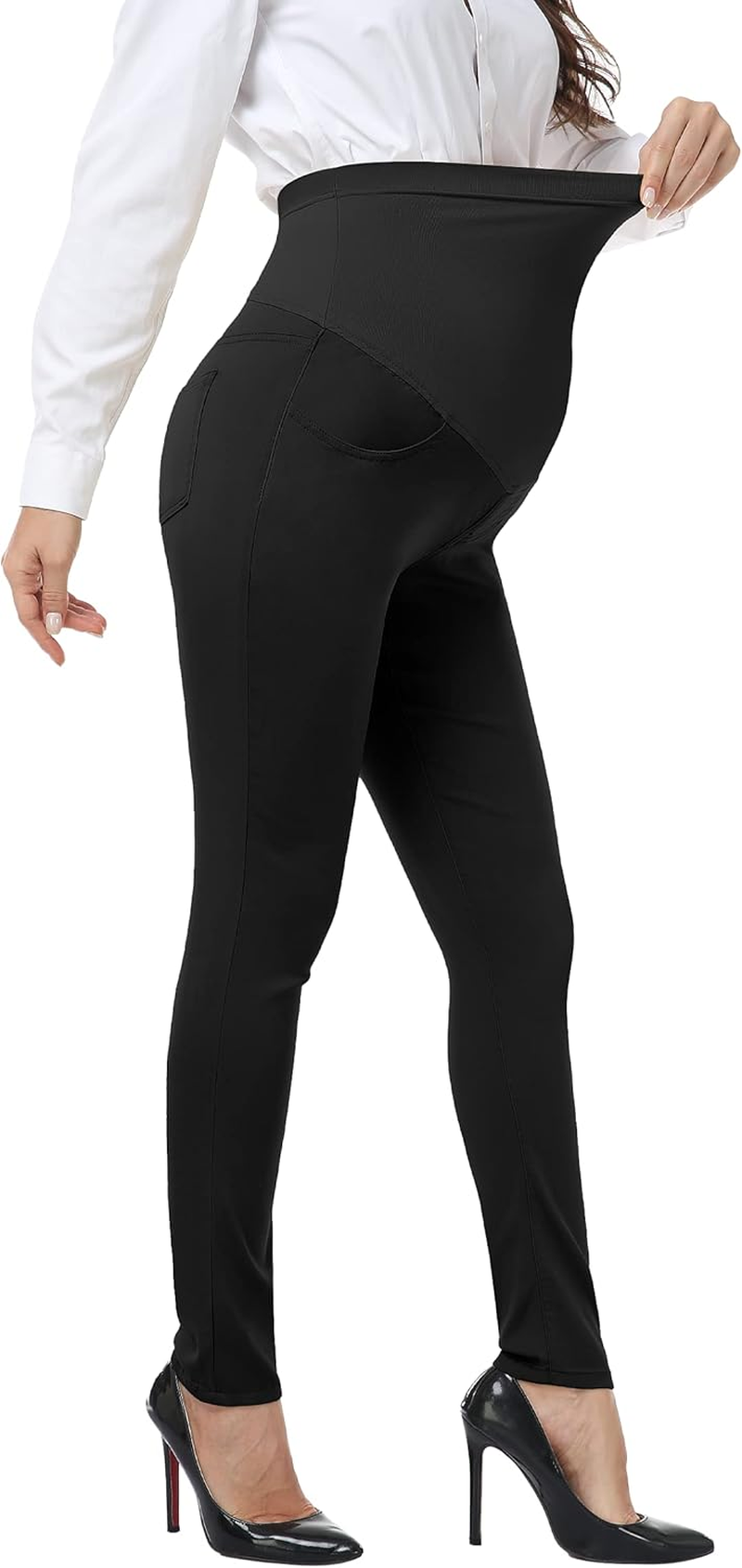 PACBREEZE Women'S Maternity Pants for Work High Waist Pregnancy Casual Stretchy Straight/Skinny Dress Pants image number 6
