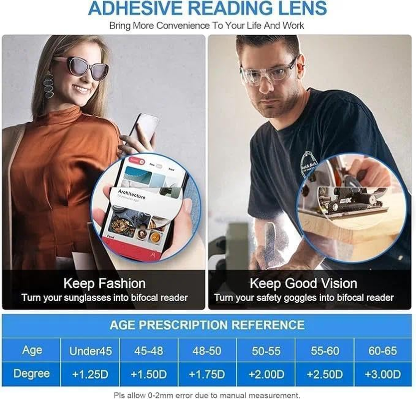 3 Pairs Stick-On Bifocal Lenses Reader, Reusable Stick on Adhesive Magnifying Reading Lenses for Sunglasses/Sport Glasses/Ski Goggles, No Water Needed image number 5