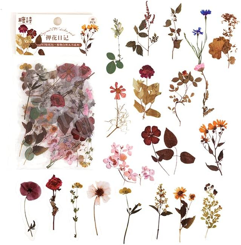 40 PCS Scrapbooking Flower Feather Stickers Journal Diary Transparent Sticker, 40-60Mm Size Range, Lightweight and Vibrant - B image number 2