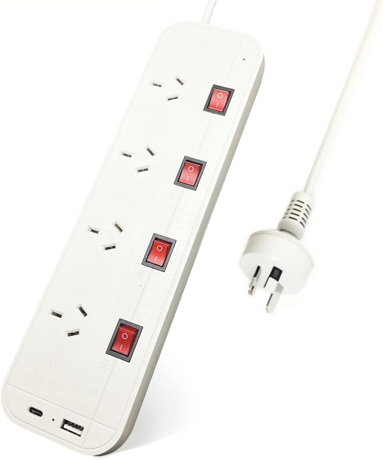 Power Board Surge Protector with Individual Switch, Power Strip with 4 AC Outlets, 1Xusb a and 1Xusb C Charging Port, 2M Extension Cord Power Strip, Wall Mount for Home and Office