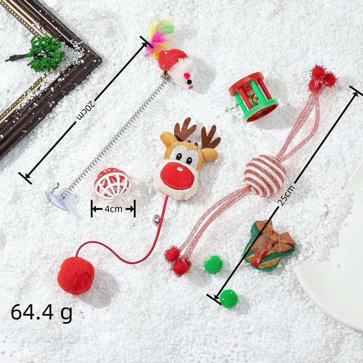 Mumoo Cat Christmas Stocking Cat Toys,7 Pcs Christmas Interactive Cat Toys Set for Christmas Cats Gift with Squeaky Toys, Balls, Cat Teaser Toys（Elk 6 PCS） image number 4