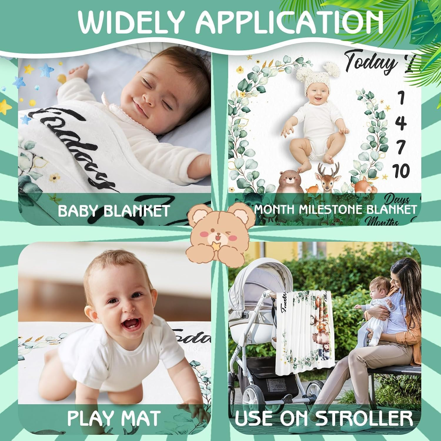 Personalized Baby Boy Milestone Blanket, Custom Newborn Moon Blanket for Shower Gift 100 * 150Cm image number 1