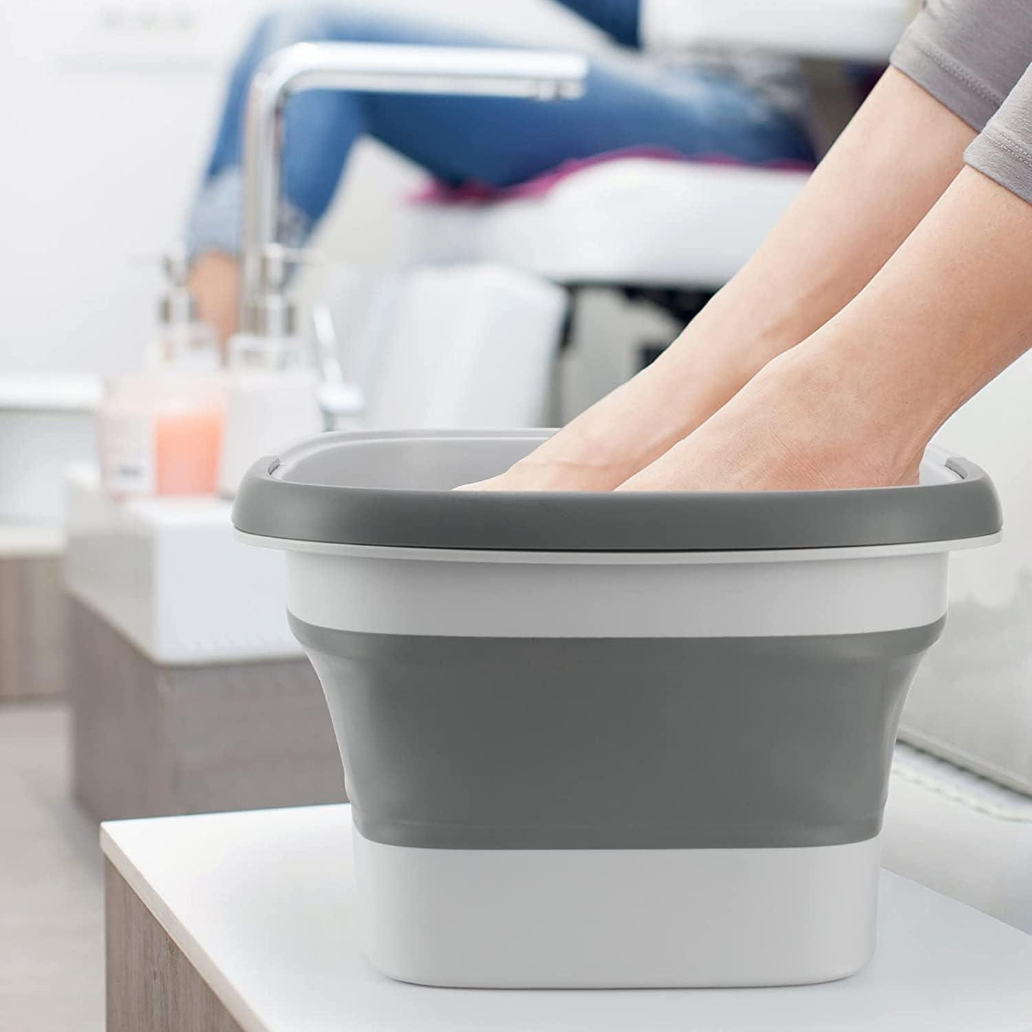 ALINK Collapsible Foot Bath Basin for Soaking Feet, Foot Soak Tub with Handle Foot Spa Bath 15L/4 Gallons Massager Foot Soaking Bath Basin Feet for Dry Cracked Feet, Pedicure Foot Soak, Home Spa Treatment, Collapsible Bucket for Cleaning Mop (Gray)