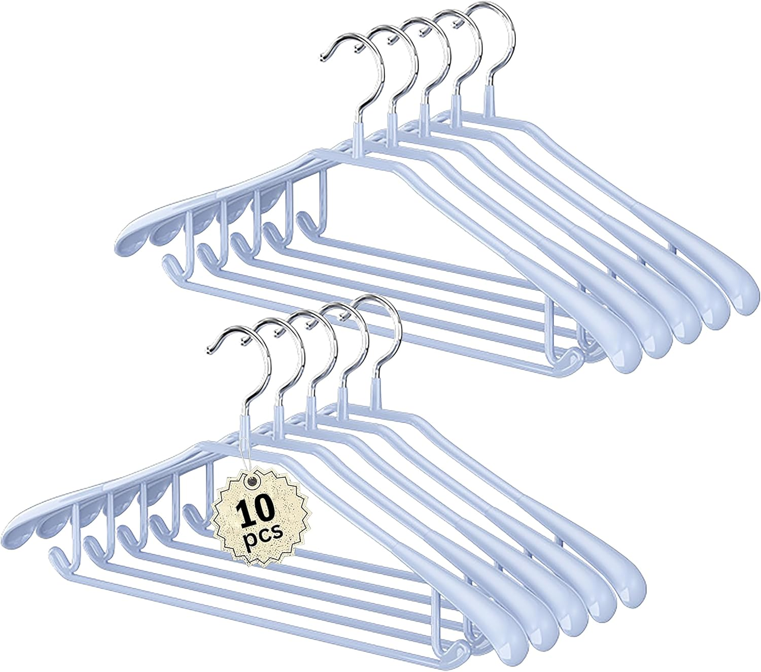 10 Pack Wide Shoulder Hangers, 17.7 Inch Heavy Duty Metal Suit Hangers with Non Slip Pvc-Coating for Closet, Sweaters, Dresses, Suits, Pants, Jackets (Blue) image number 1