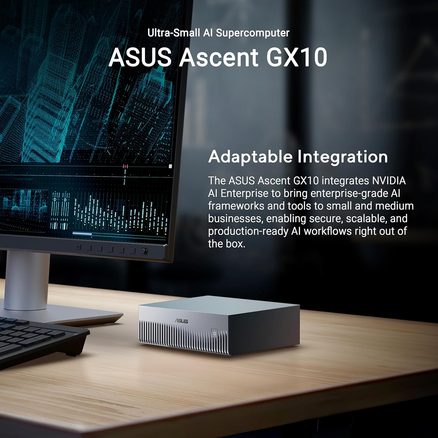 ASUS Ascent GX10 AI Supercomputer Mini PC, ARM V9.1-A CPU (GB10), 128GB LPDDR5X RAM, 1TB SSD, NVIDIA Blackwell Integrated GPU (GB10), 10Gbe LAN, Wifi 7, NVIDIA DGX OS image number 1