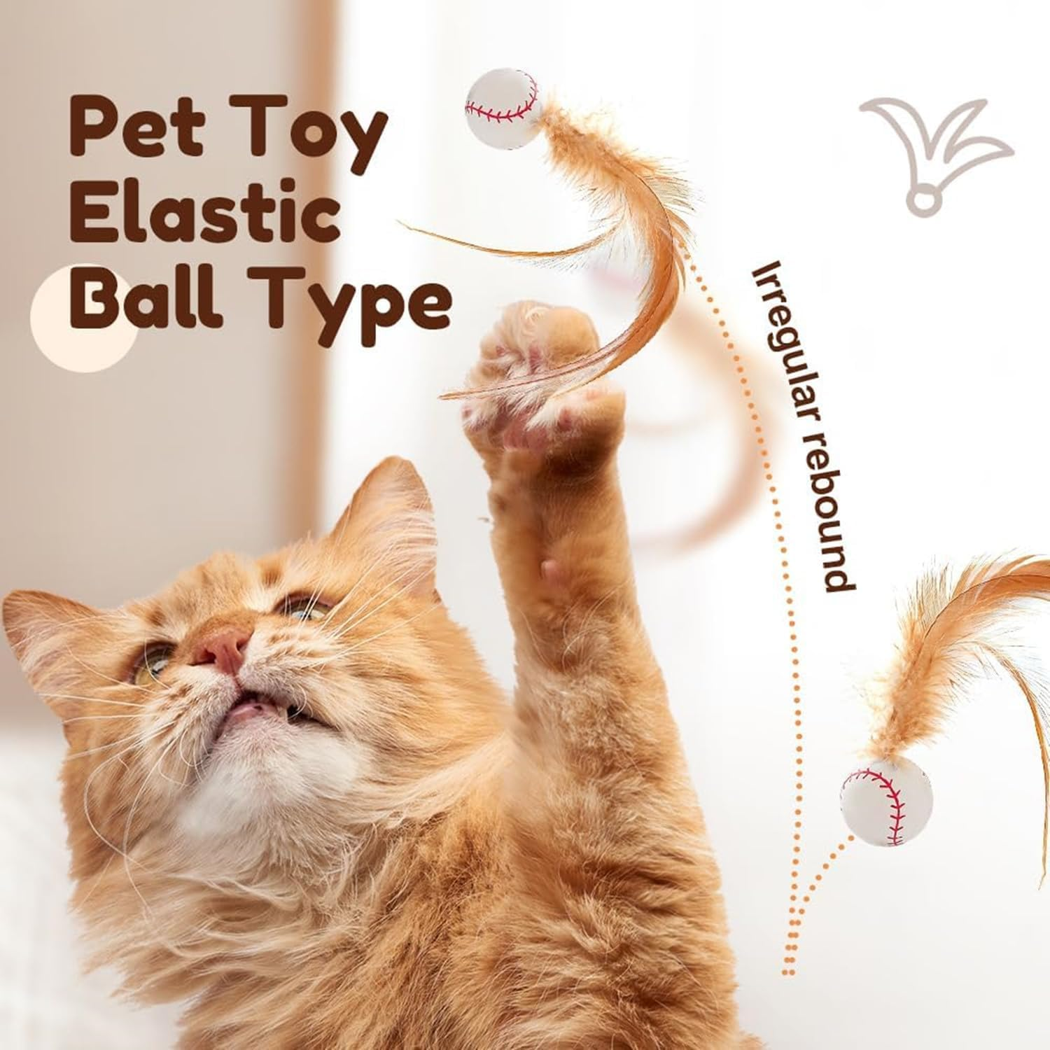 6Pcs Interactive Feather Ball Toy Set for Cats, Bouncy Cat Toys with Feather Tails for Training, Chasing, Hunting, and Exercise