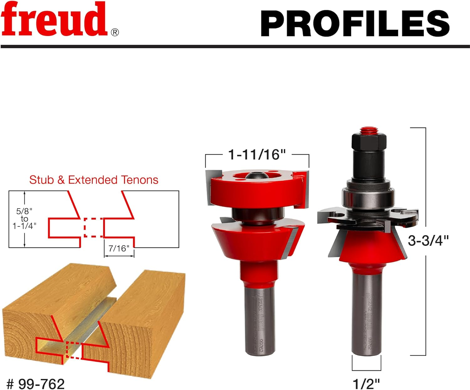 Freud Premier Adjustable Rail & Stile Bit with 1/2" Shank - Shaker Profile (99-762) image number 6