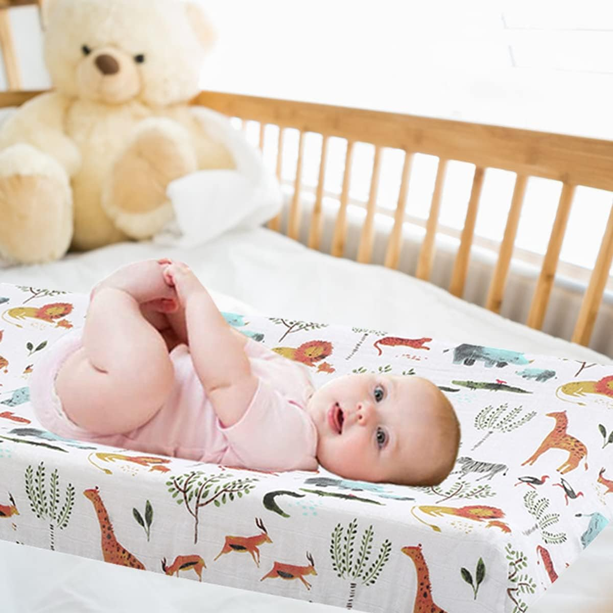 Diaper Changing Pad Cover Soft Breathable Cotton Nappy Changing Table Sheet Detachable Washable Reusable Baby Changing Mattress Cover for 0-3 Years Old Toddler (Forestry)
