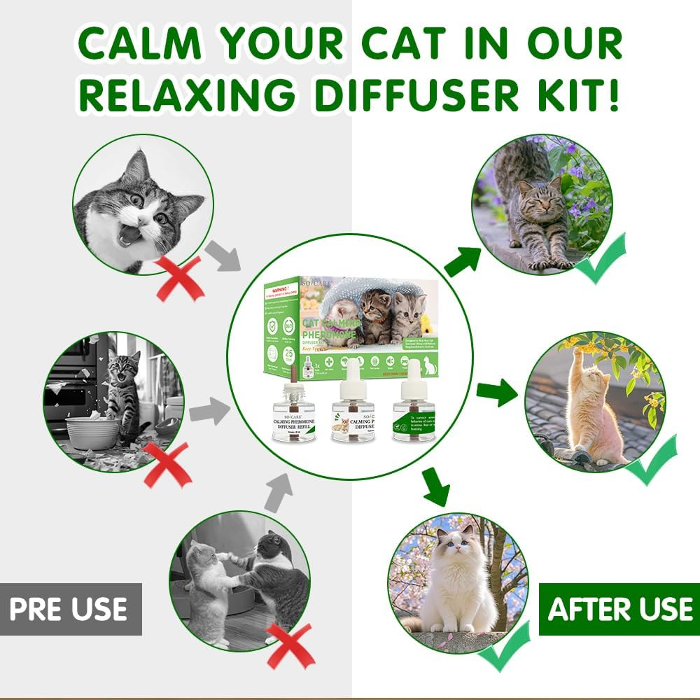 SOICARE Cat Calming Pheromone Diffuser Refill, 48Ml, 3-Pack, 25-Day Coverage image number 1