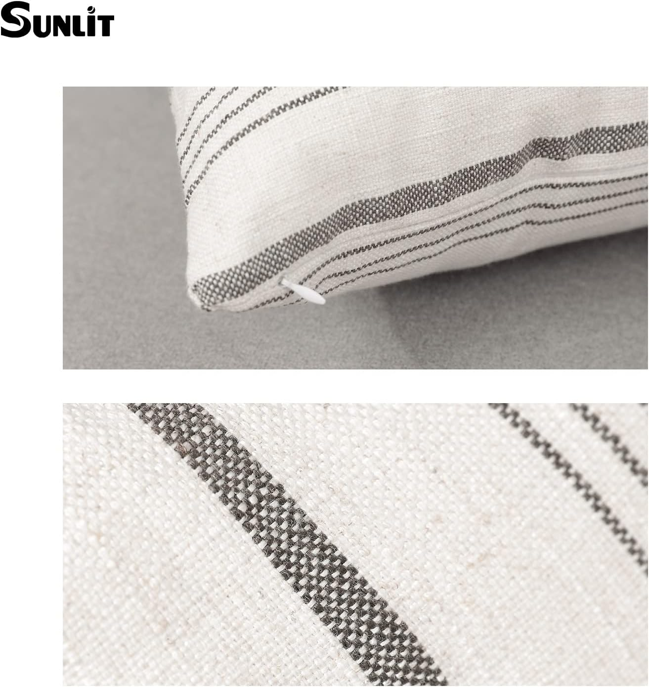 Sunlit Decorative Farmhouse Throw Pillow Case, Set of 2 Cream/Off-White with Gray Stripes Modern Accent Square Pillow Cover, 26" X 26", Textured Linen Throw Cushion Covers for Couch Chair Bedroom image number 5