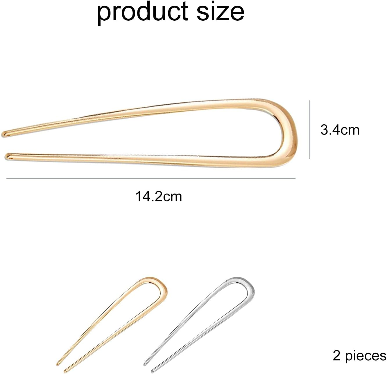 Aikeis U Type Simple Two Tone Hair Pin Metal Lightweight Heavy Hair Pin Hair Accessories Retro Hairpin French Hairpin Suitable for Women and Girls (Pack of 2) image number 3