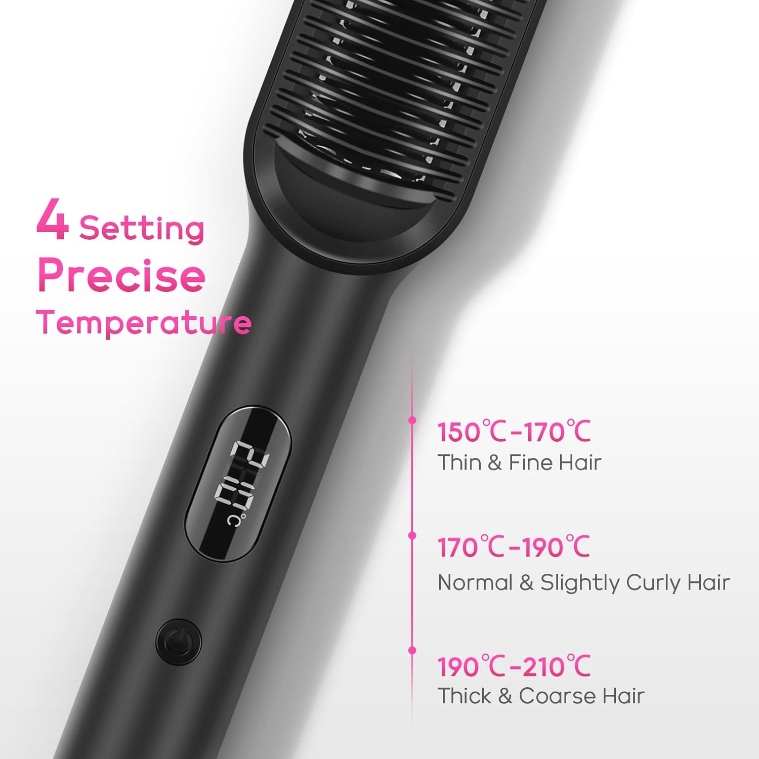 2 In1 Ionic Hair Straightener Brush, PARWIN PRO BEAUTY Hair Straightener Brush with 20S Fast Heating, Anti-Scald Design, 4 Heating Settings & LED Display, Keratin Ceramic Coating, Dual Voltage image number 6
