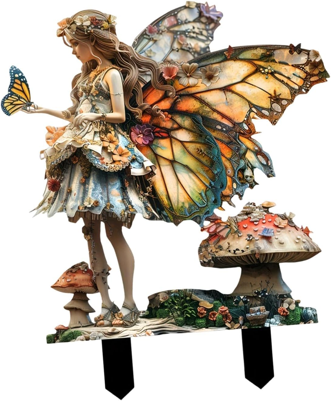 Leeqinersw Fairy Decorative Garden Stake 2D Lawn Ornament for Pathway Bonsai Backyard