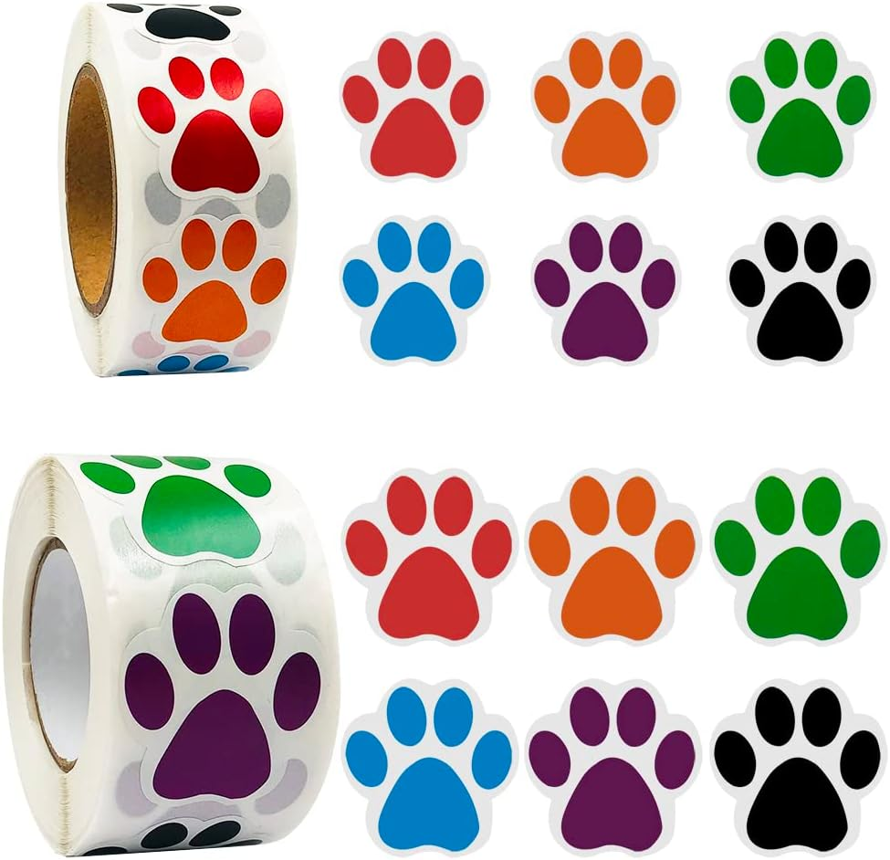 2 Rolls 1000 Pieces Paw Prints Stickers, Sourceton 1 Inch and 1.5 Inch Colorful Dog Paw Self-Adhesive Labels Stickers for Arts Craft, Scrapbook, Wall Decal, Party Favor Supplies image number 6