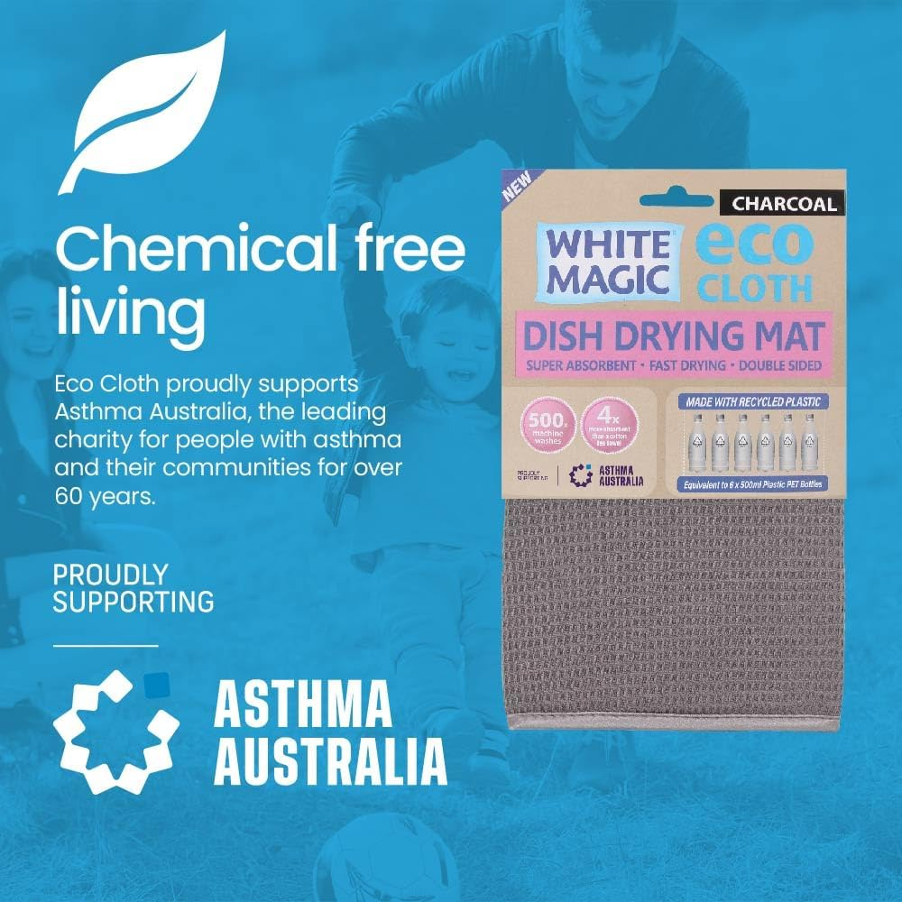 White Magic Dish Drying Mat, Charcoal - Absorbent & Hygienic, Protects Countertops, Quick-Drying Anti-Microbial, Foldable & Easy to Clean, Versatile for Kitchen Essentials, 45X40Cm