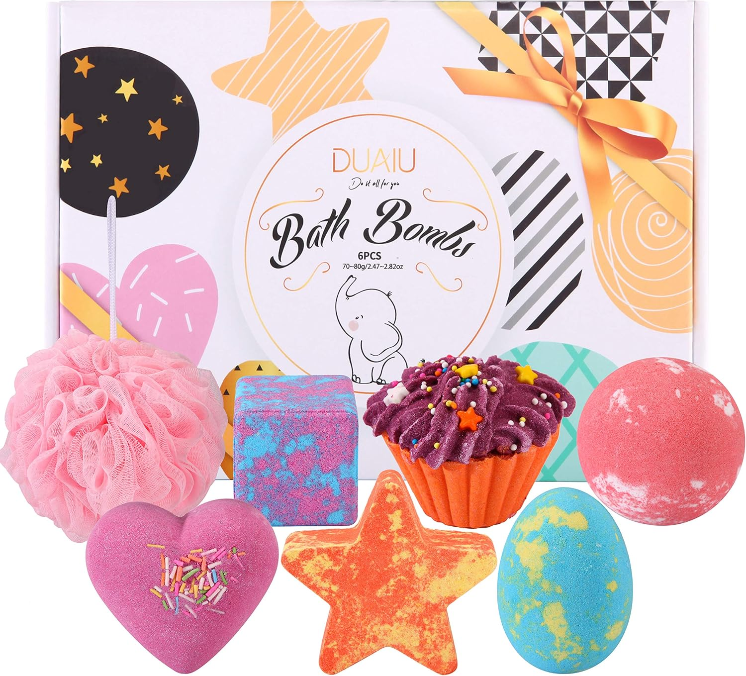 DUAIU 6Pcs Fizzy Bubble Bath Bombs for Kids & Women - Organic Natural Kids Bath Bomb Gift Set with Essential Oils, Fruit Fragrance and a Bathing Mesh Ball image number 6