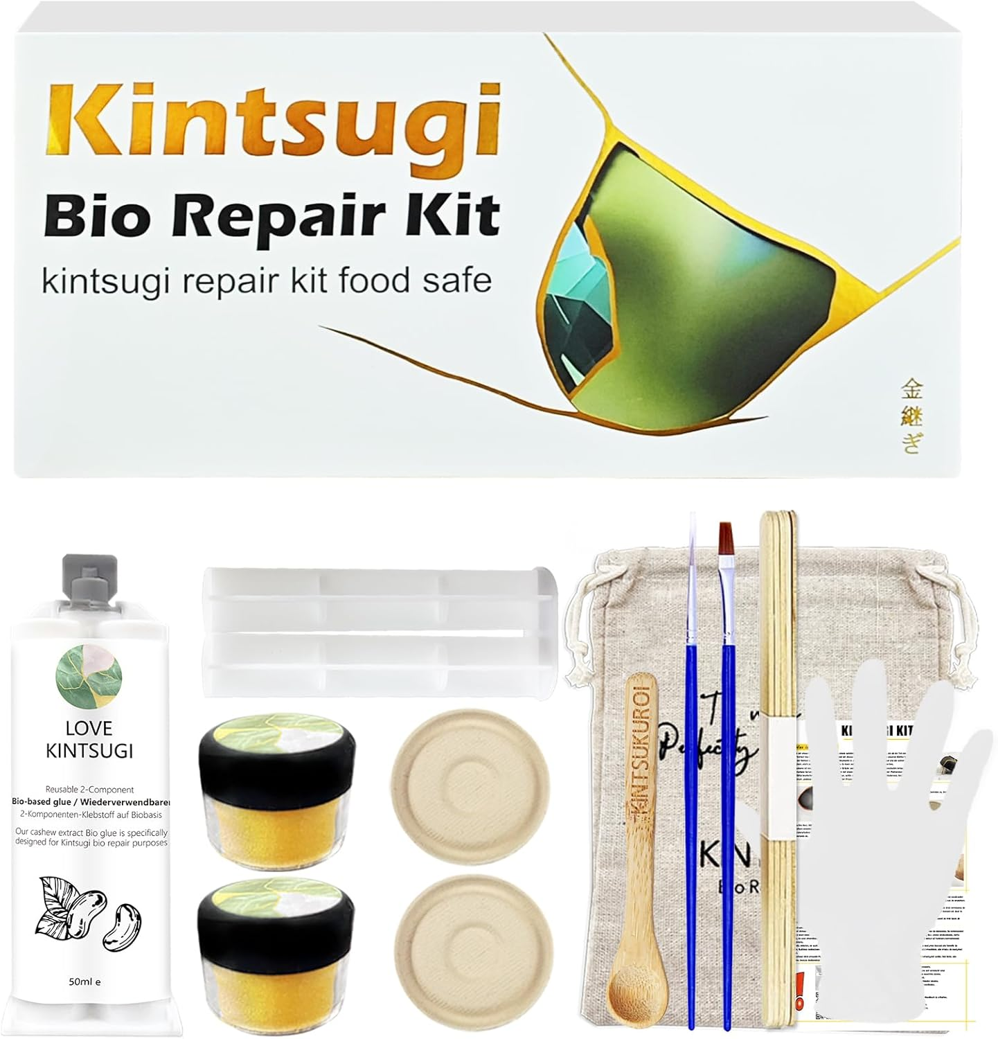Kintsugi Repair Kit Gold，Kintsugi Repair Kit Food Safety Quickly Repair Your Precious and Meaningful Pottery，Japanese Gold Repair Kit Can Be Used to Repair Ceramics, Glass, Pottery image number 1