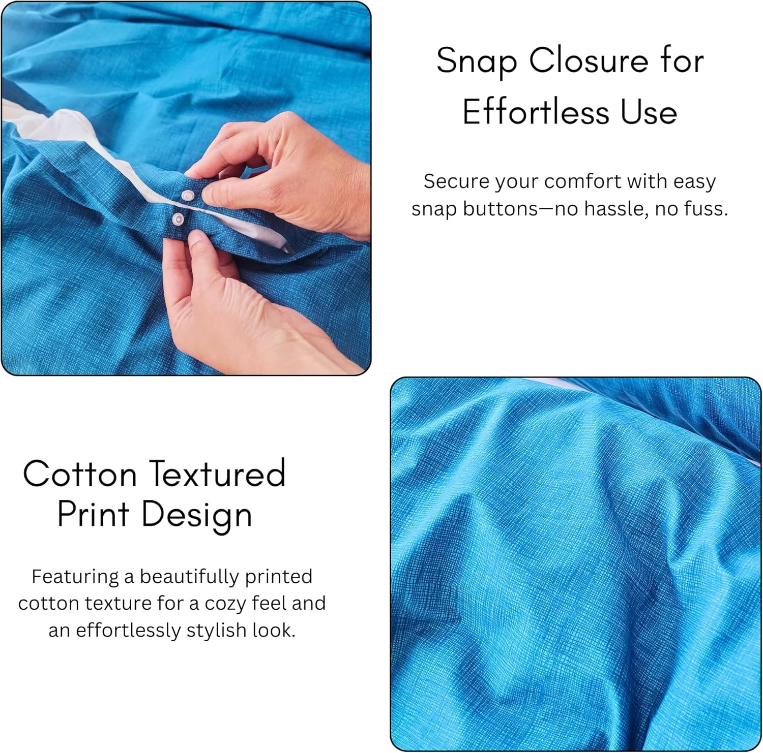 Queen Bed Quilt Cover Set - Blue Doona Cover - 100% Cotton Bedding & Linen - Textured Print Bedding Duvet Cover Sets (3Pcs, Queen) image number 6