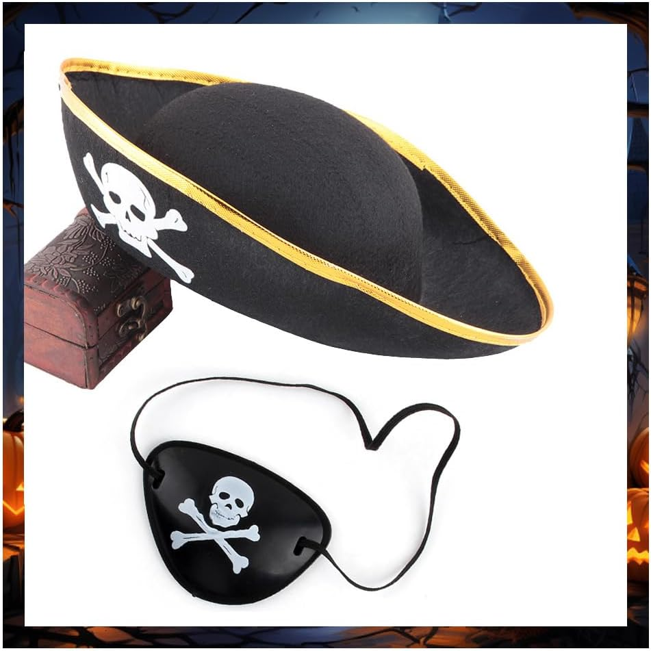 Pirate Hat Eye Patch,Costume Accessory for Pirate Masquerade Party, for Kids and Adults Captain Costume image number 2