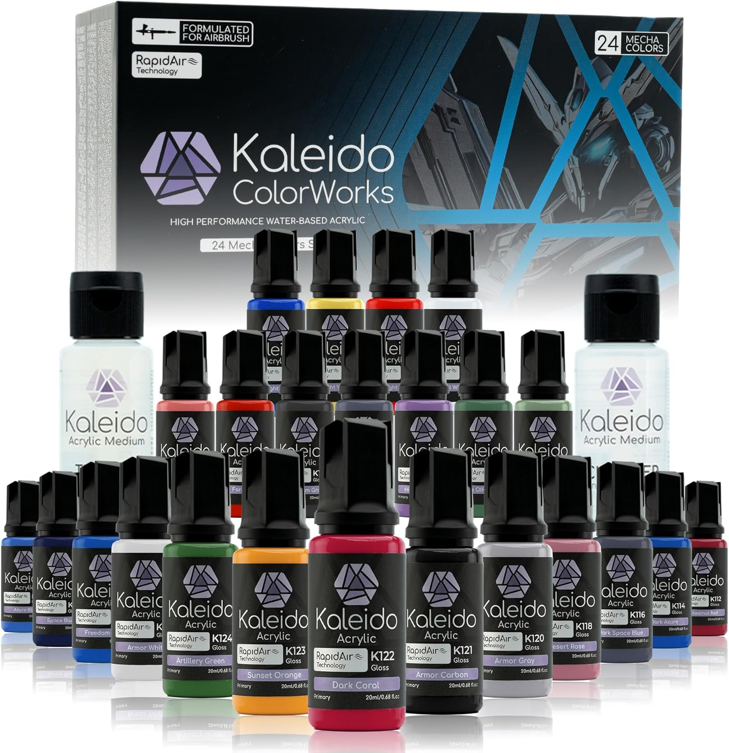 Gaahleri Kaleido Auto 24-Color Set &ndash; Water-Based Acrylic Airbrush Paint Kit for Car Models, Gundam,Mecha,Pre-Thinned, High Gloss, Fast-Drying, with Thinner & Cleaner