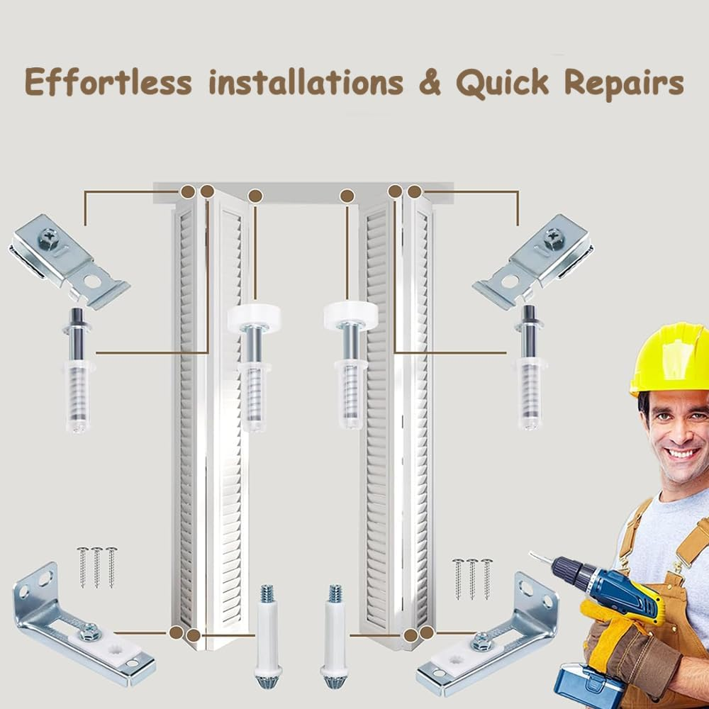 Folding Door Hardware Repair Kit-Bifold Closet Door Replacement Parts for 7/8" to 1" Track-Includes Top & Bottom Pivot,Bracket,Guide Wheel-Fix Sliding Wardrobe Doors (2, Clear) image number 3